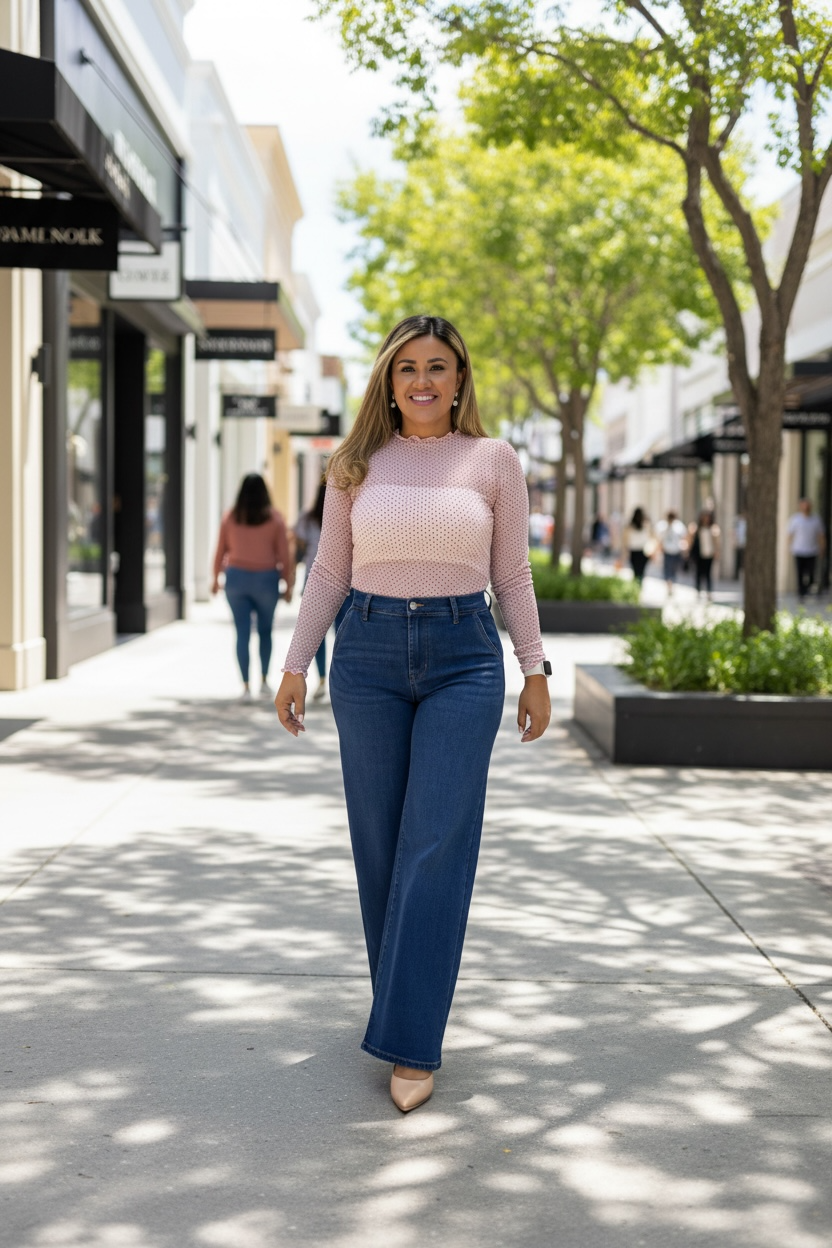 Blusa de Mesh Rosa con Lunares Negros